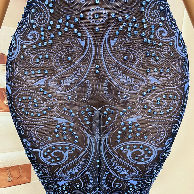 Sem mangas azul quente diamante fino ajuste vestido de festa festa cantor mostrar celebridade vestido desempenho roupas vestidos graduação mujer