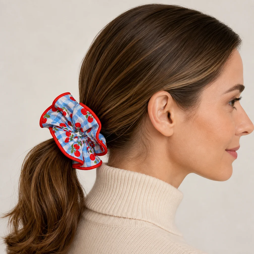 Handmade Pattern Single-Layer Scrunchie Handmade Elastic Hair Tie for Ponytail and Bun, Soft Gathered Hair