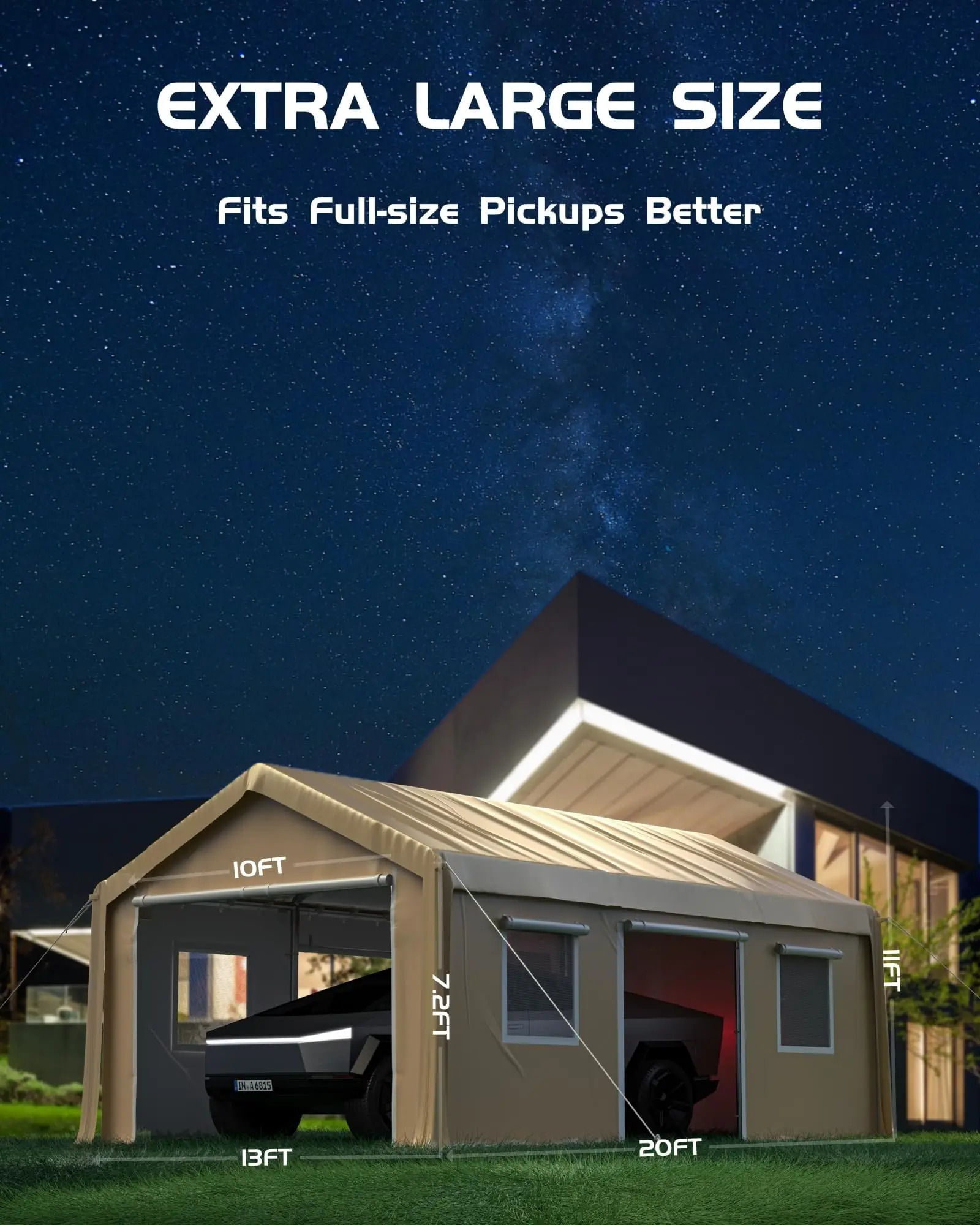 Heavy Duty 13x20 Ft Portable Carport Garage - Outdoor Storage Shelter - 8 Reinforced Poles, 180G PE Waterproof Canopy, Removable Side Walls, 4 Roll-Up Doors, Ventilated Windows - All-Weather Protection for Pickup, SUV, Boat