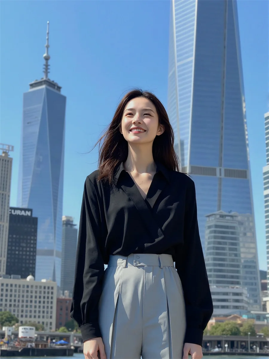 

Shirts Women Casual Long-Sleeve Tops with Delicate Lace Trim Featuring a Slim-Fit Silhouette and Feminine Korean Elegance