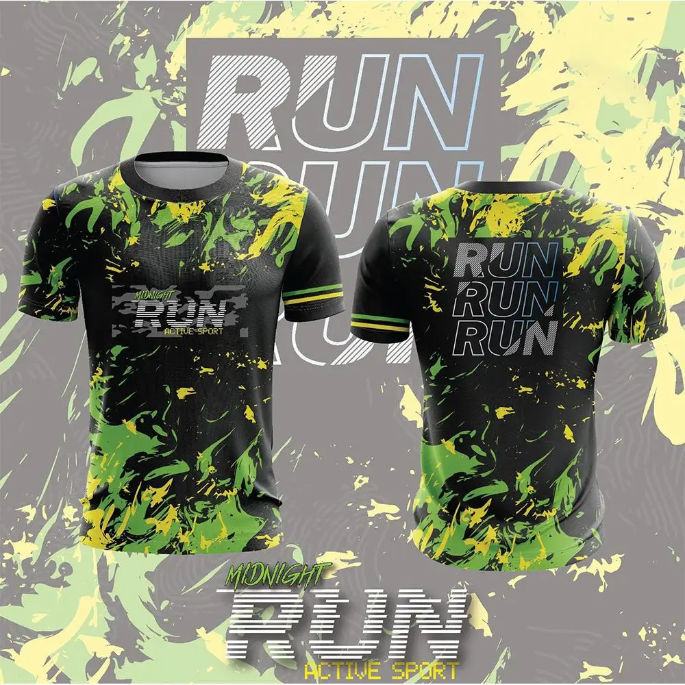 2026 New Camouflage Splatter Paint T-Shirt Men's Midnight Run Quick-Dry Sports Tee Breathable Mesh Crew Neck Short Sleeve Top