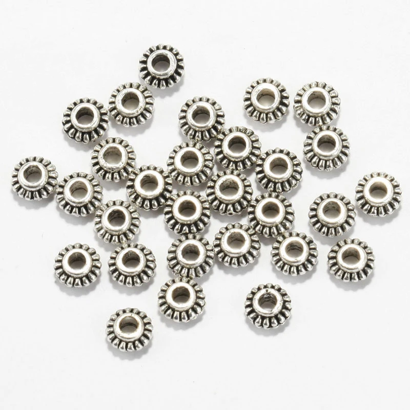 100Pcs 6MM Antique Tone Wheel Gear Metal Spacer Beads For Needlework Big Hole Charms For DIY Jewelry Making Bracelet Finding