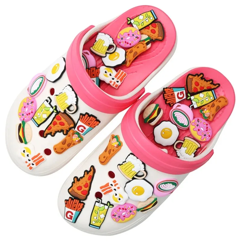

1 Piece Shoe Charms Accessories Cartoon Food Pvc Shoe Decorations Delicacy Drinks Slipper Ornament New Year Gift