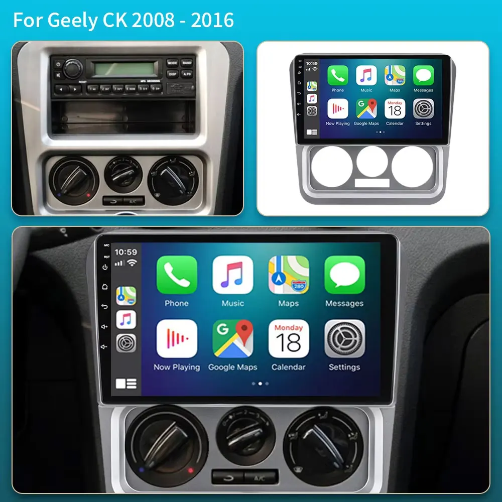 Android 16 Carplay Auto 2K Screen Car Radio Multimedia Video Player For Geely CK 2008 - 2016 Autoradio GPS Stereo Head Unit 2din