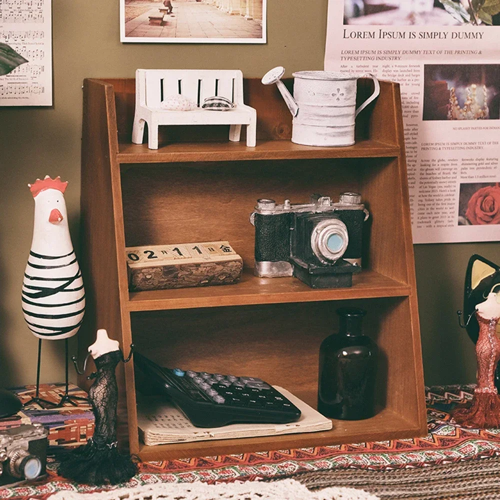 GGE Vintage-Regale aus massivem Holz – mehrschichtiges, staubdichtes Aufbewahrungsregal für Parfüm, Kosmetik, Schmuckstücke, Schreibtisch-Organizer