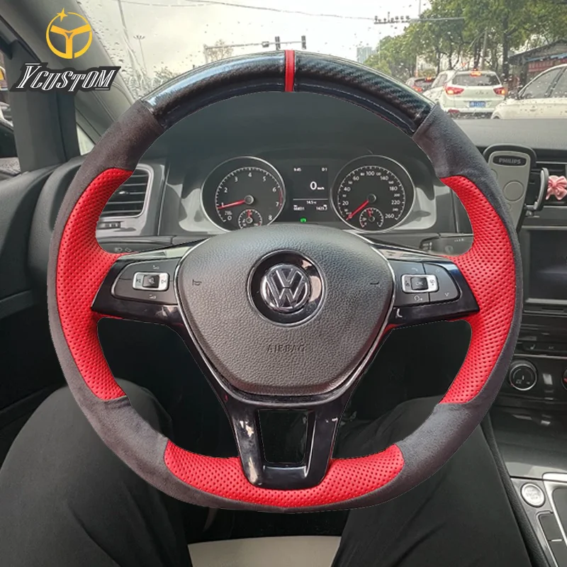 

Кожаный чехол на руль по индивидуальному заказу для Volkswagen VW Jetta R Golf 7 MK7 Polo 5 6 Sharan Crafter Arteon Passat B8 Tiguan
