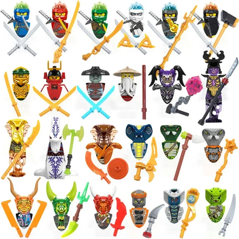 24 peças personagens de anime figuras ninja garmadon jay lloyd samukai cole harumi ultra violeta pyro cobra bloco de construção crianças brinquedos