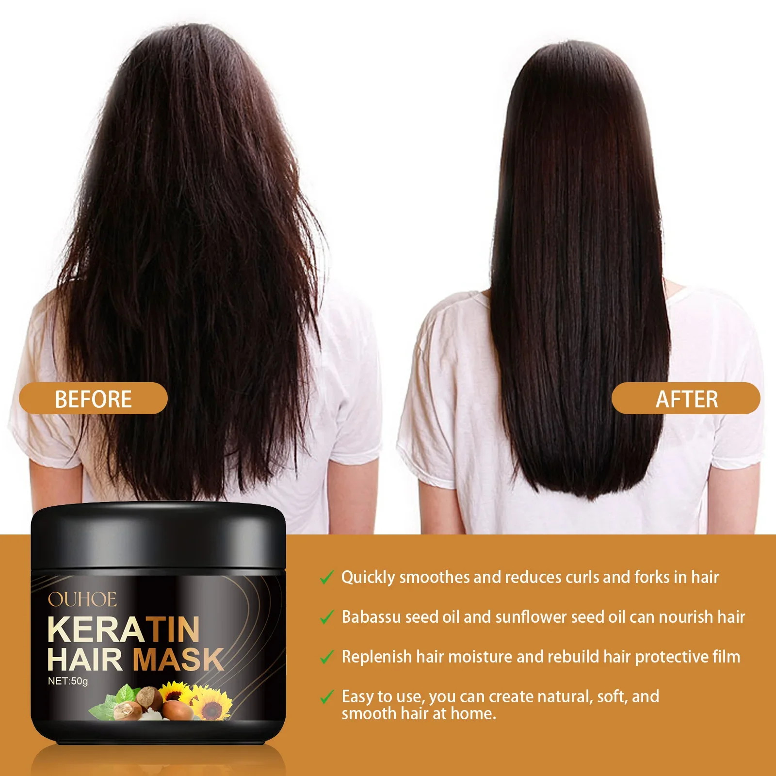 

Ouhoe Keratin Hair Care Mask Deep Nourishing Soft Hair Repair Dry and Manic Hairs Tail Fork keratin smoothing hair treatment