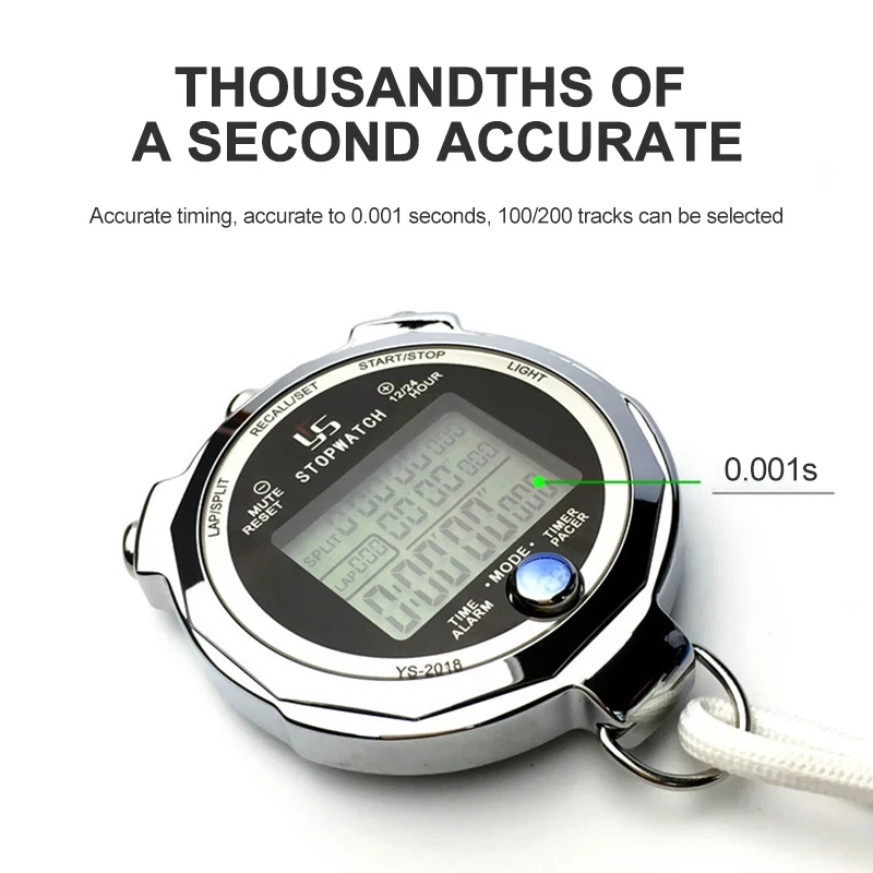 Professional Metal Luminous Digital Stopwatch Timer 0.001s Precision 100/200 Channels Portable Sports Running Training Timer