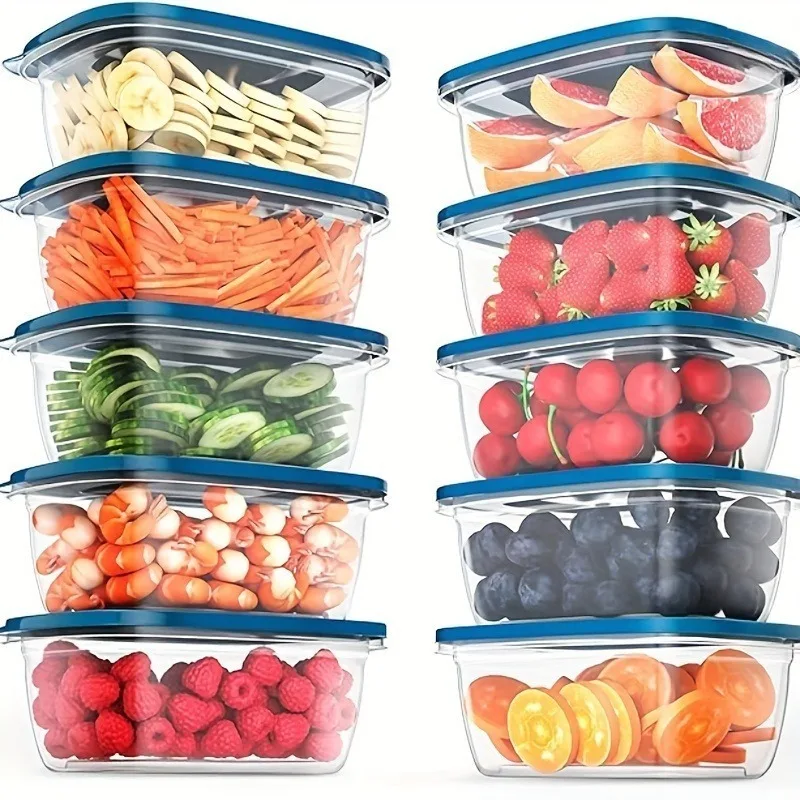 10 Sets of Food Preservation Boxes, Stackable and Sealed Storage, Rectangular Design Saves Space, Durable and Reusable Materials