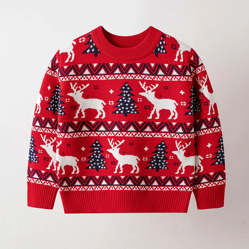 Christmas Elk Knit Sweaters Boys Girls Autumn Warm Xmas Sweaters Kids Winter Cartoon Clothing Coats Baby Casual Cotton Pullover