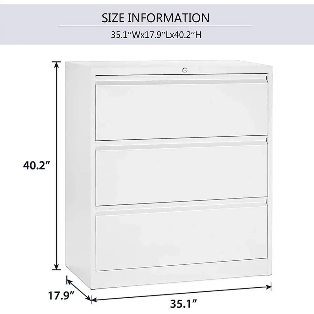 Lateral Metal Storage Cabinet with Lock and Hanging Bars in Black