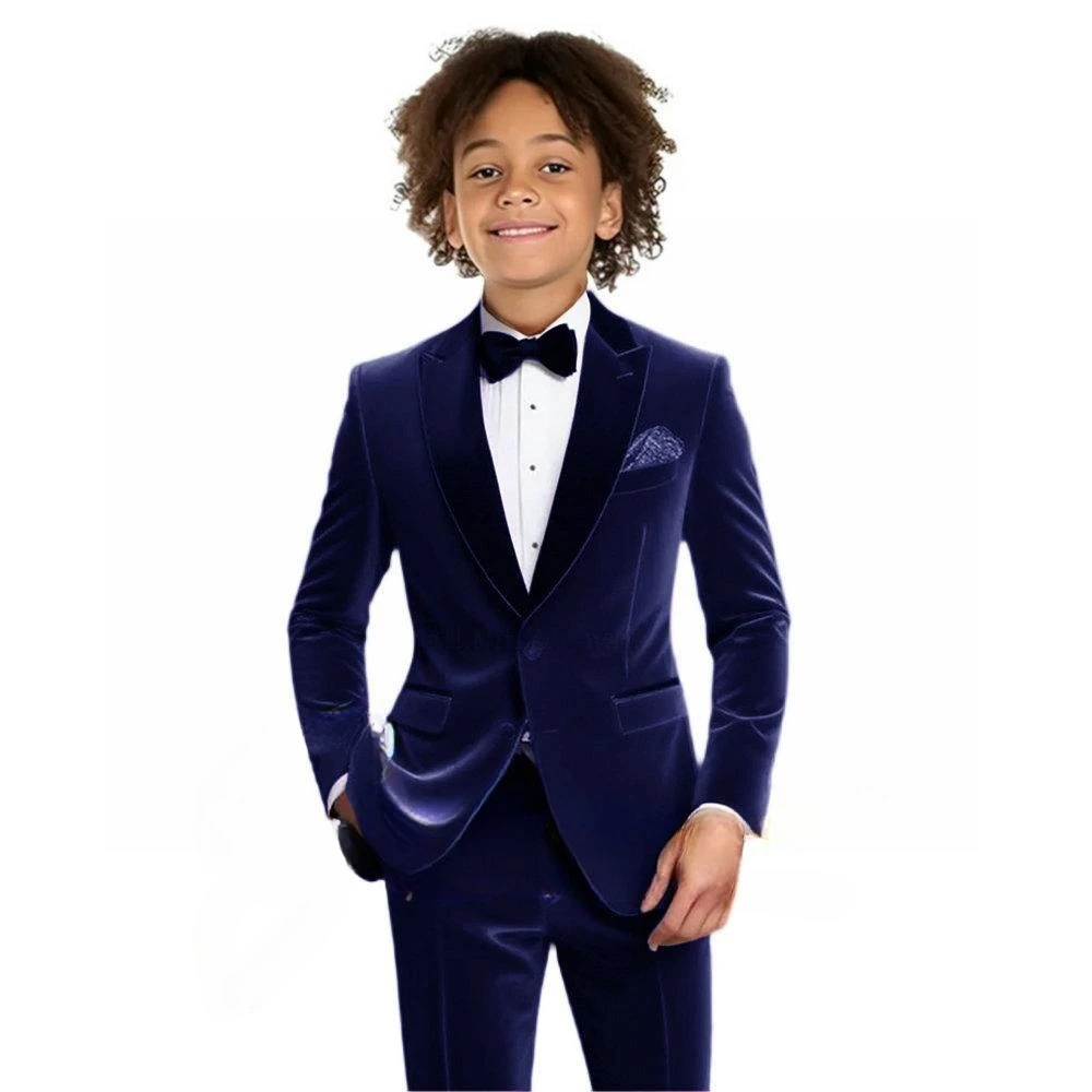 Wielokolorowy welurowy garnitur chłopięcy 2-częściowy: marynarka i spodnie, jesienny, dopasowany smoking dla dzieci do fotografii, elegancki garnitur na przyjęcia, rozmiary 2-20 lat