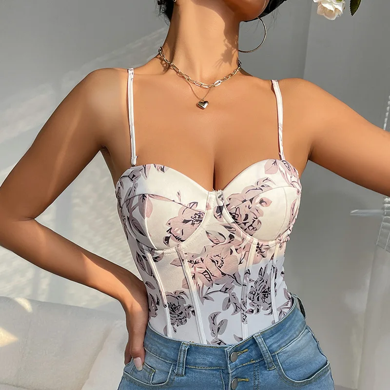 CHILLGIO Gedruckt Catsuit Frauen Bodycon Gestaltung Einstellbare Strappy Bodys Sexy Overalls Elegante Retro Streetwear Strampler Tops – Detail 4