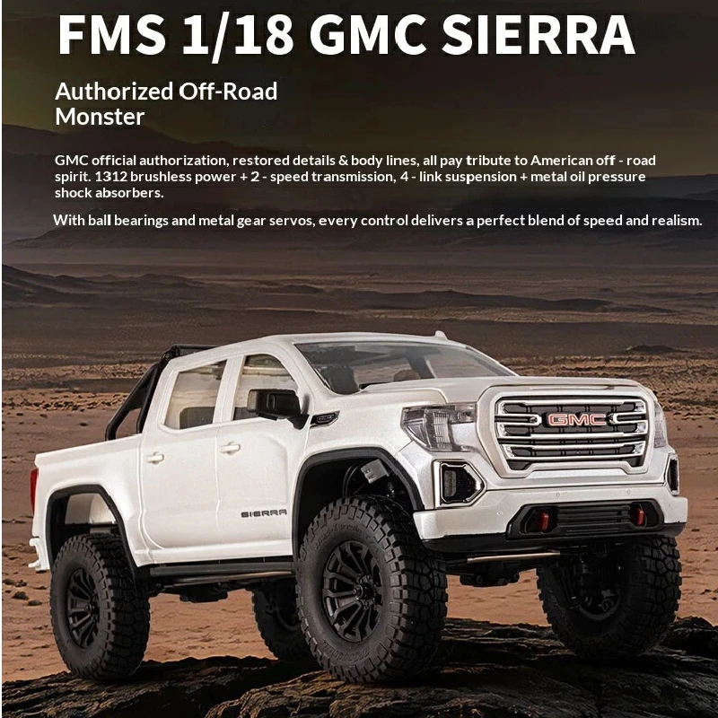 Fms 1/18  Sierra Licensed Rc Crawler Brushless 2‑Speed Metal Oil Shock Absorber 4‑Link System Off‑Road Rc Truck Hobby  Model