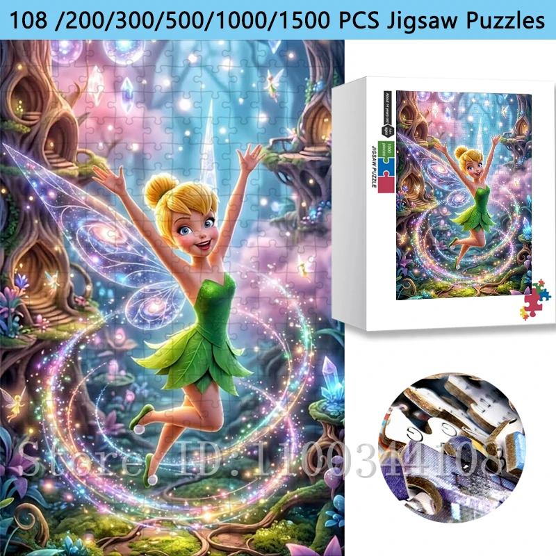 

Disney Tinker Bell Fairy Jigsaw Puzzle 108/200/300/500/1000/1500Pcs Magical Enchanted Forest Cartoon Puzzle Stress Relief Toys