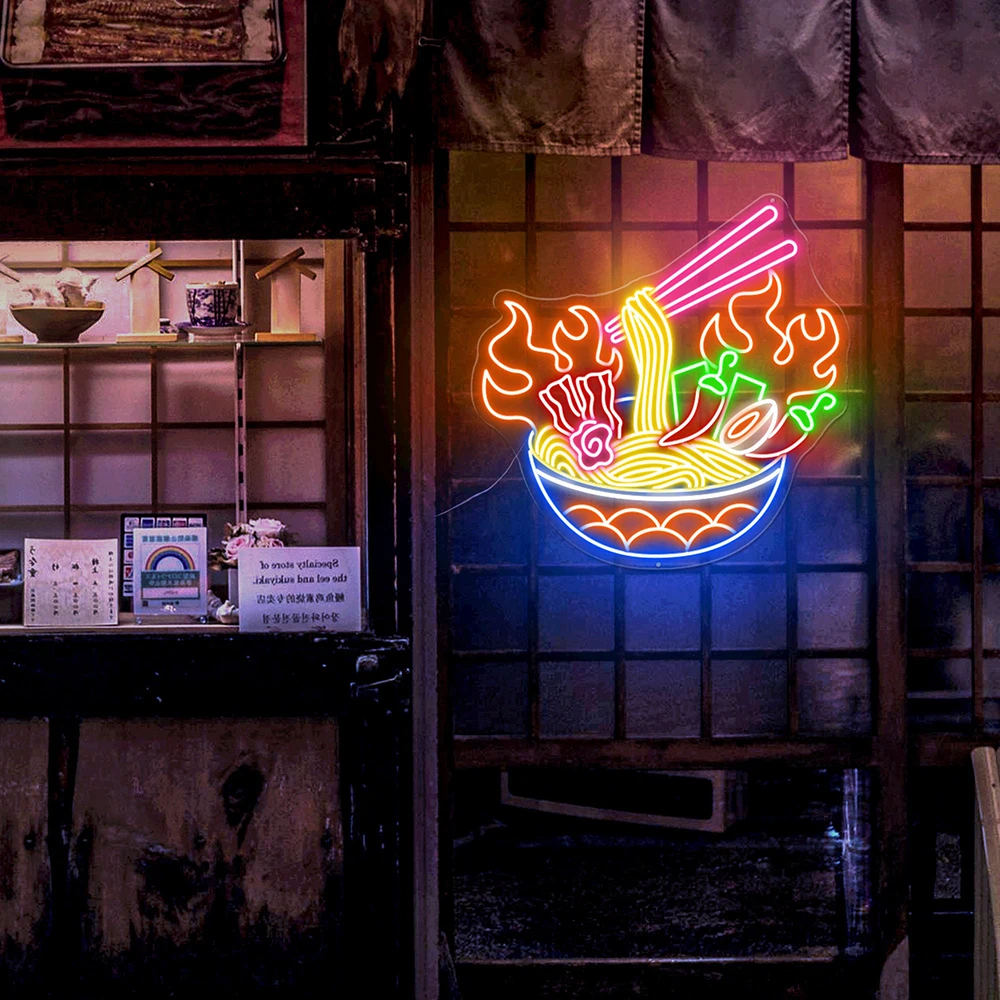 Hot Ramen Neon Sign Spicy Ramen Noodles Neon Light Open Japanesse Ramen Restaurant Led Light Noodles Shop Wall Art Decoration