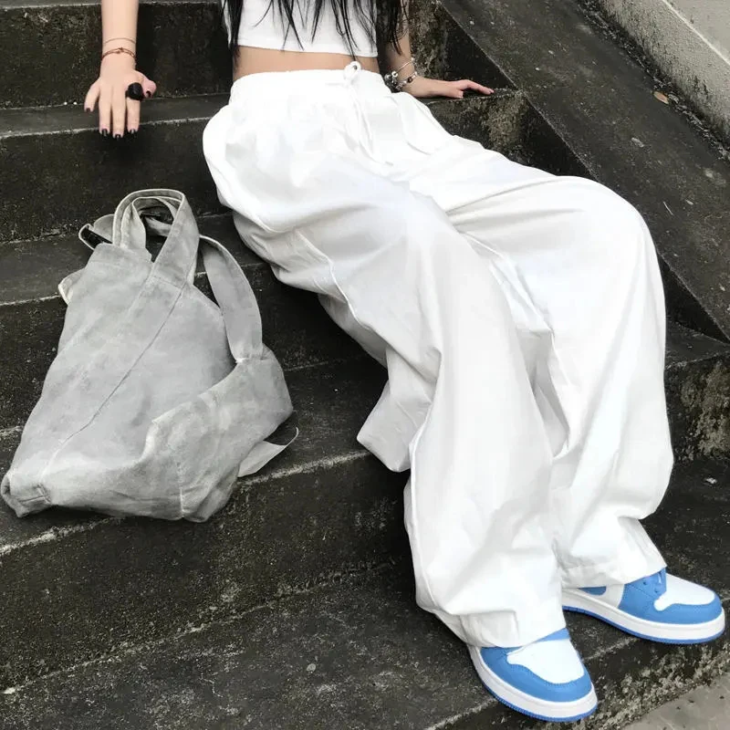 Y2K Wide Leg Pants Women Korean Streetwear Loose All Match Bf Hip Hop Sports Pants Summer Fashion Casual Harajuku White Trousers