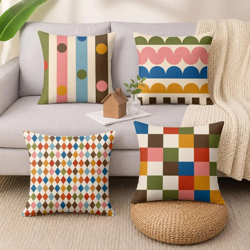 Colorful Checkerboard Cushion Cover Luxury Soft Plush Short Fur Cushion Case Warm Cozy Sofa Bed Decorative Home Accent
