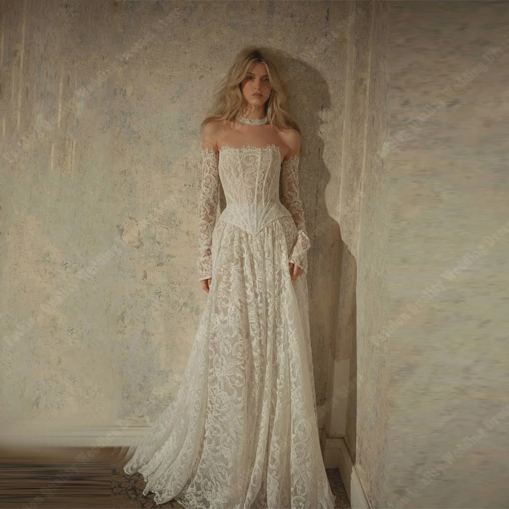 

Elegant A-Line Women Wedding Dresses Off The Shoulder Princess Bridal Gowns Mopping Length Banquet Vestidos De Novias Customized