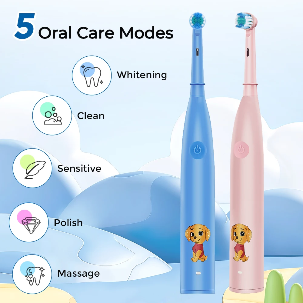 

Children Sonic Electric Toothbrush Left and Right Rotation Cartoon For Kids USB Rechargeable Soft Automatic Waterproof