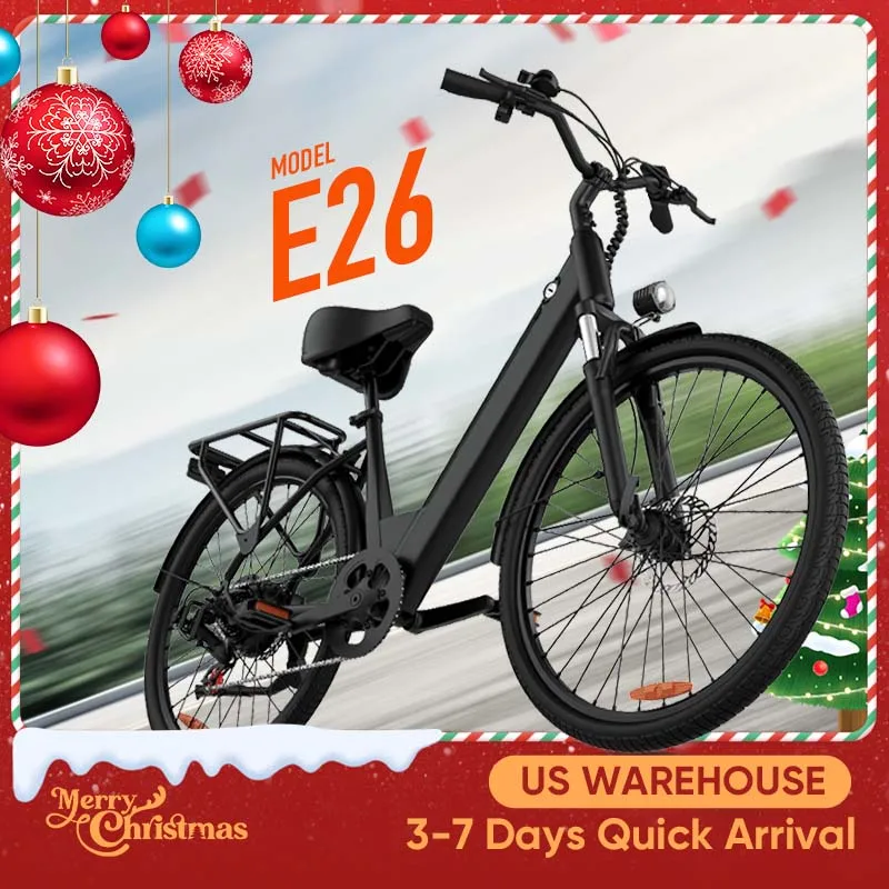 

750W E-Bike Commuter 26x2" Tires 48V 10.4Ah Removable LCD Display 20MPH Speed 7-Speeds Hydraulic Disc Brakes for Adults