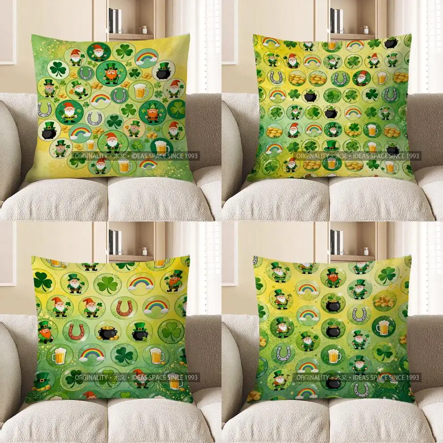 

Декоративная подушка с рисунком лепрекона и трилистника, чехол для подушки, подходит для дивана, спальни, автомобиля, наволочка