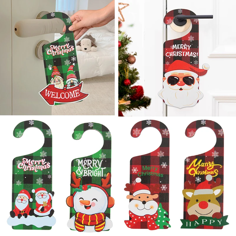 

Christmas Door Handle Hanging Ornament Cartoon Santa Claus Snowman Wooden Decoration For Home Xmas Door Handle Decor Accessories