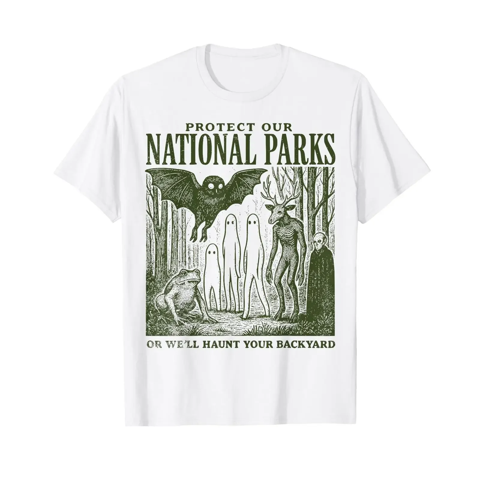 Funny Mothman National Parks Cryptid Weirdcore Horror T Shirt for Men and Women vintage Washed Stylish Versatile Unisex