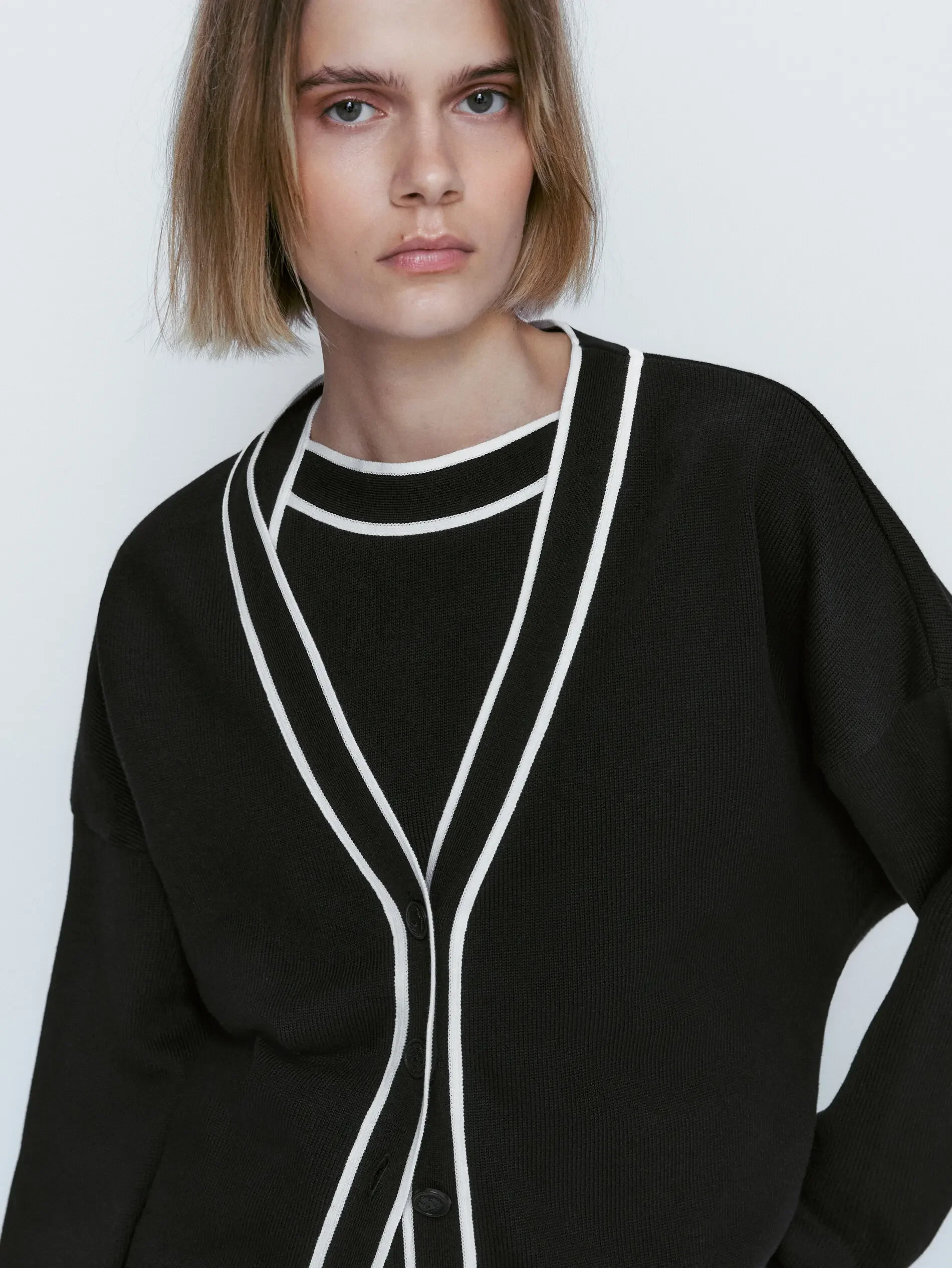 Ethereal MD 2024 autumn new style of Women\'s college style contrast color casual all-matching temperament knitted cardigan coat
