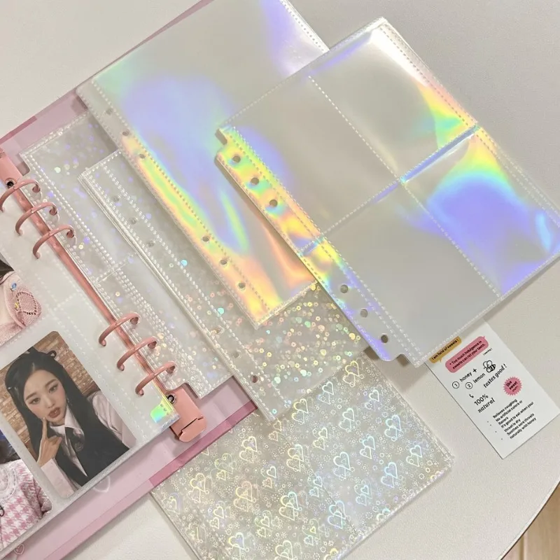 10PCS A5 Laser Rainbow Star Binder Sleeves 1/2/4Pockets Transparent Inside Page of Album 6 Ring Refill Inner Page Photocard Kpop