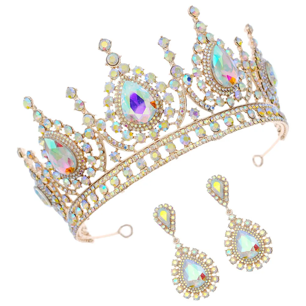 

1Set Wedding Dress Rhinestone Jewelry Bridal Crown Drop Earrings Bride Jewelry Gift Bride Jewelries Crown and Earrings Set