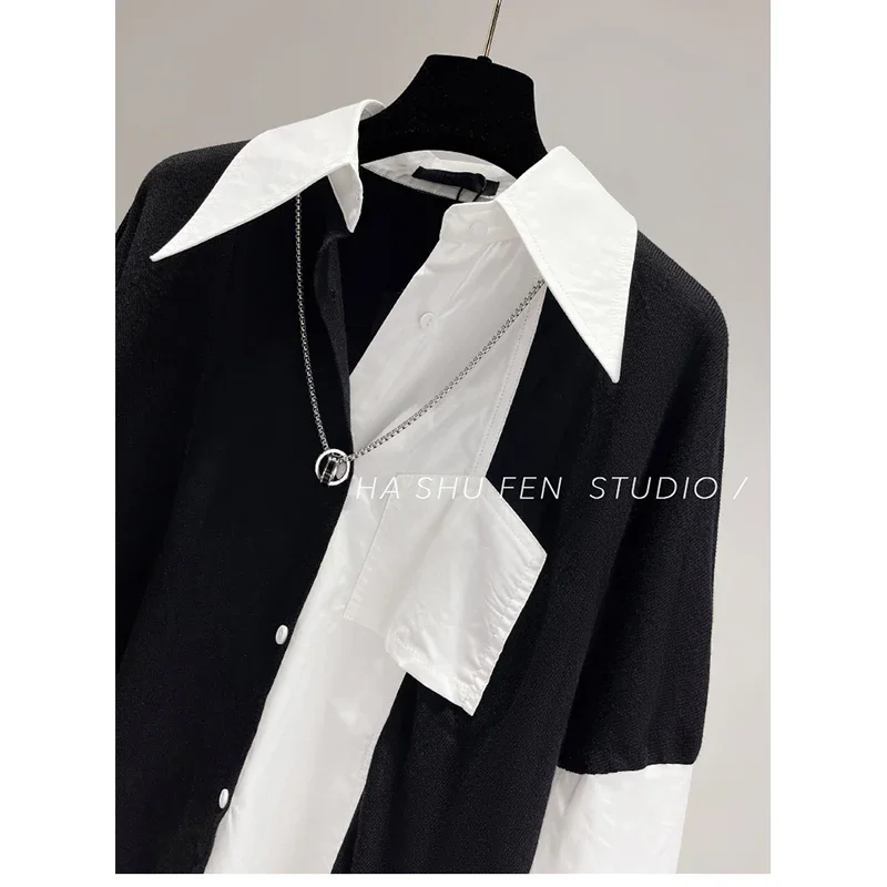 SuperAen New Design Stitching Shirts Casual Loose Long-sleeved Fake Two-piece Tops Oversize Women Shirts