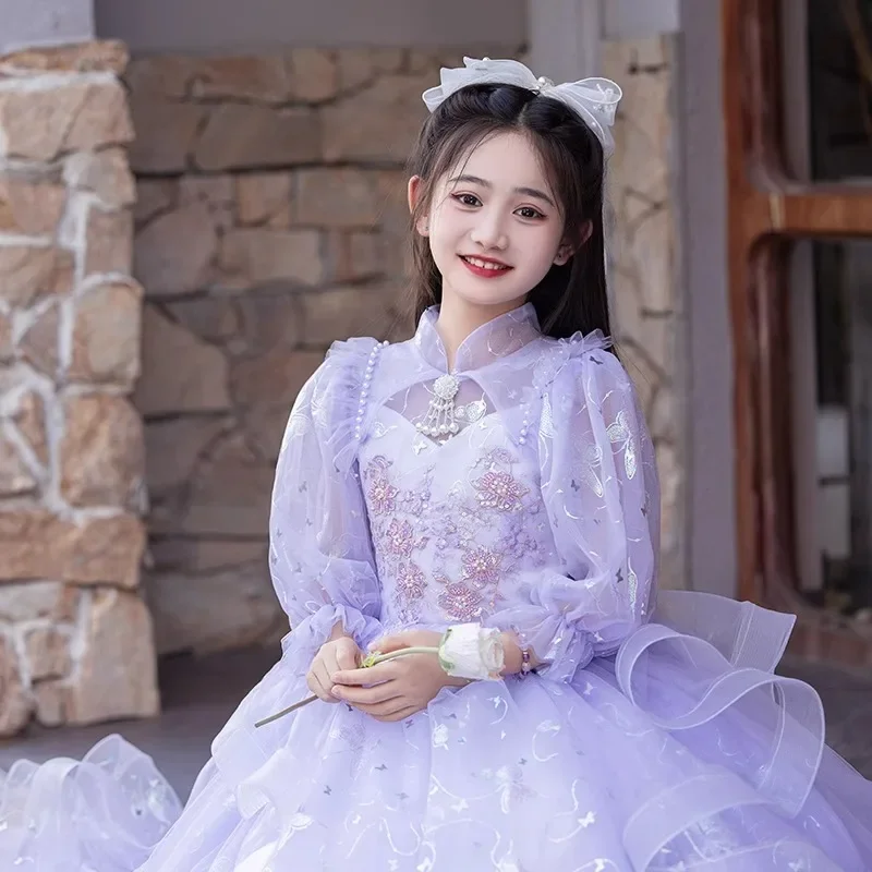 Anfitrião meninas vestido high-end luz luxo nicho aniversário das crianças princesa bonito estilo estrangeiro outono e inverno desempenho