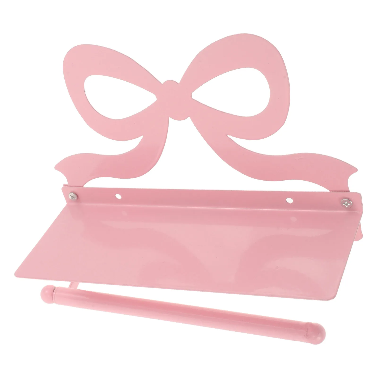 Pink Bow Metal Wall Mounted Toilet Paper Holder Bathroom Tissue Rack Phone Shelf Decorative Heavy Duty Organizer