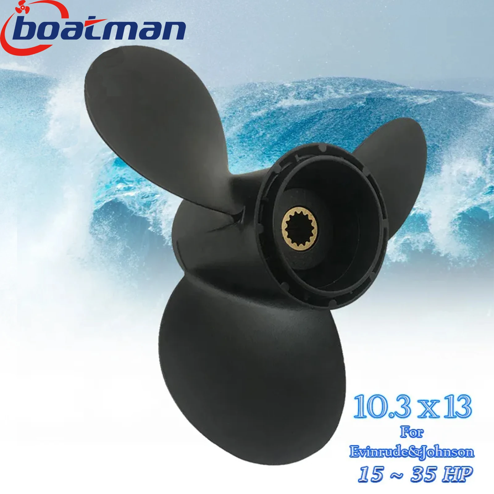 BoatMan 10.3X13 Outboard Propeller For Evinrude&Johnson 15HP - 35HP Aluminum 14 Tooth Boat  Motor Accessories 778863 3 Blades