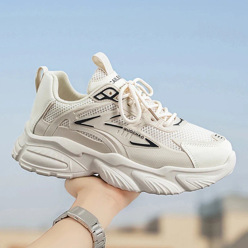 

Мужские низкие кроссовки из дышащей сетки с нескользящей толстой подошвой для бега, модные повседневные уличные кроссовки, осень 2026
