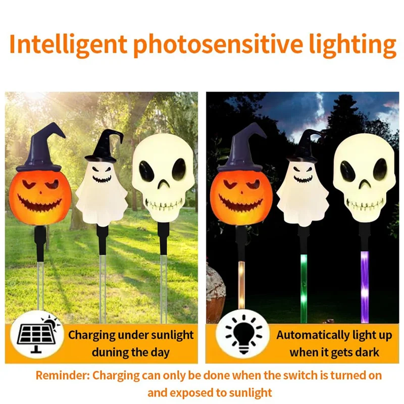 

High Quality-6 Pack LED Outdoor Solar Ground Insertion Colored Pumpkin Ghosthead Lights, Waterproof Solar Courtyard Decoration,6