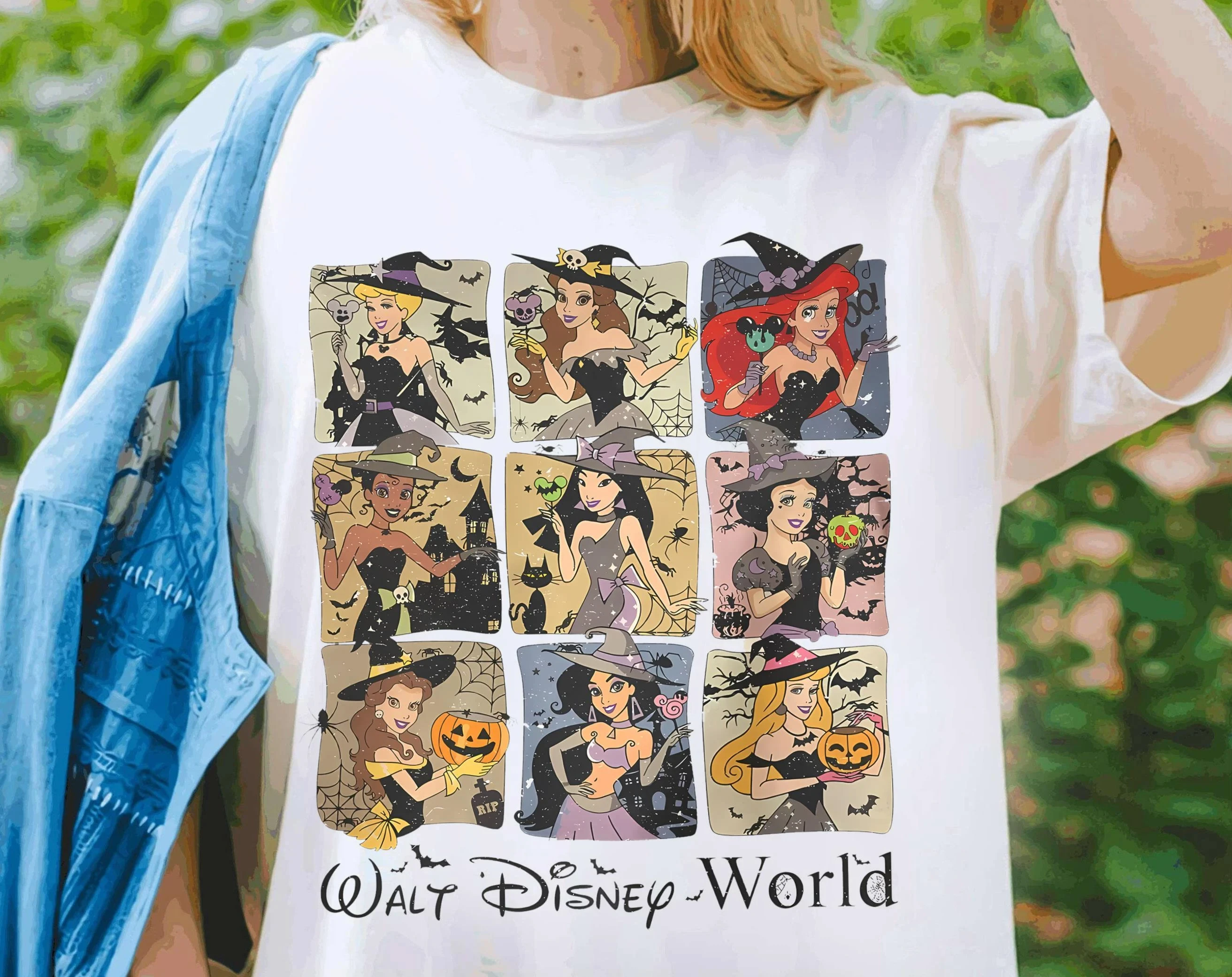 

2026Summer Disney World Halloween Limited "Princess To Witch" Theme 100% Cotton Printed Short-sleeved T-shirt for Boys and Girls