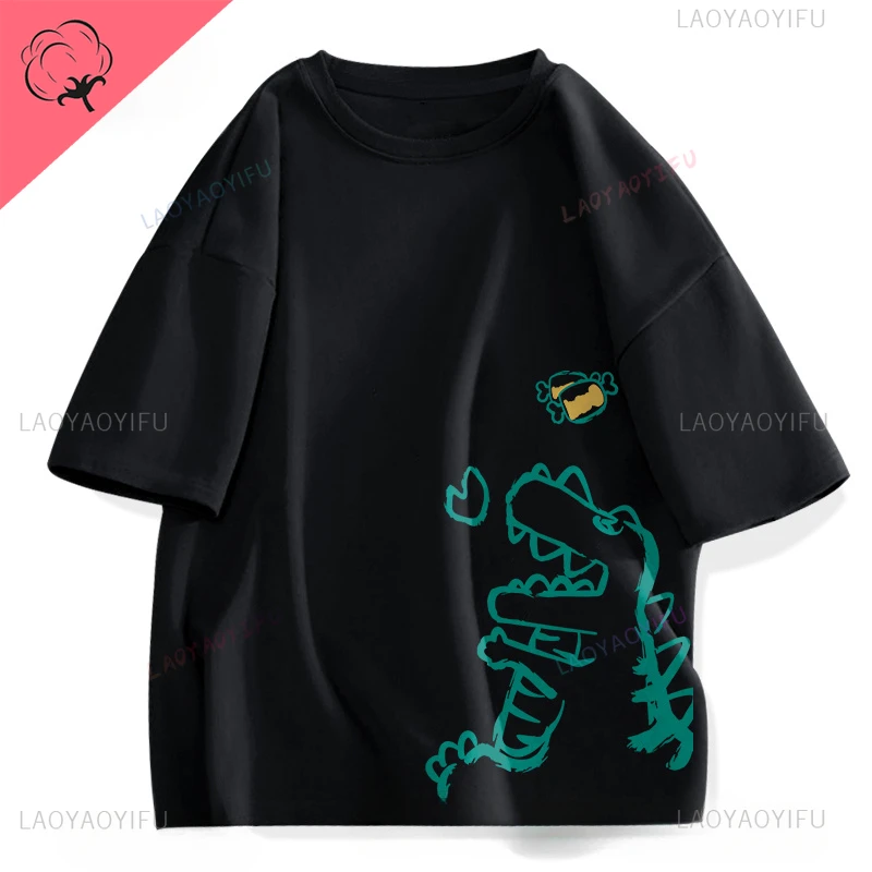 Cute cartoon dinosaur print Harajuku street fashion retro trend summer men and women universal round neck short-sleeved T-shirt