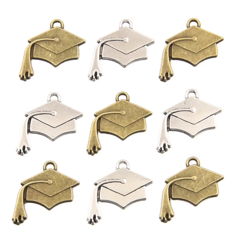 10PCS 22*24mm Metal Alloy Two Color Mortarboard Charms Graduation Season Pendant For Jewelry Making DIY Handmade Craft