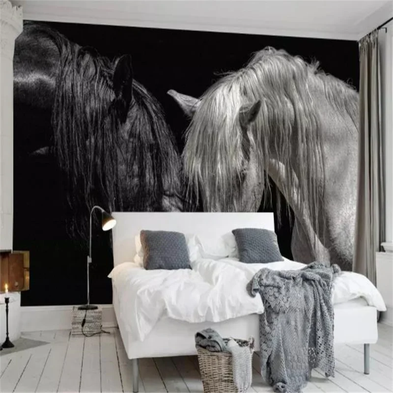 Custom 3d Murals Black and white creative hors Wallpaper for Sofa TV backdrop 3d Wall Photo Mural Wall paper Papel de Parede