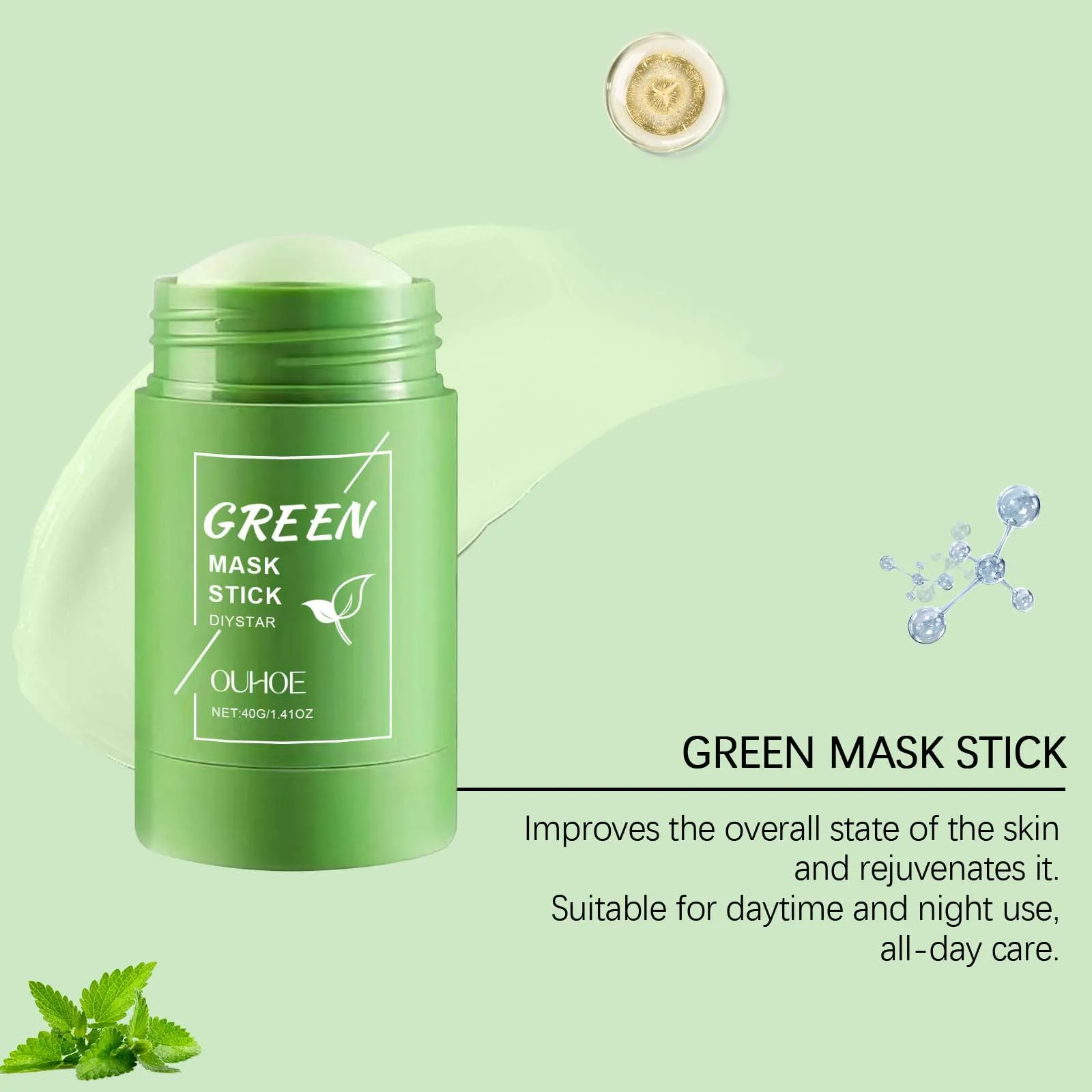 

Green Tea Cleaning Mask Stick Shrink Pore Clean Skin Remove Blackhead Acne Smooth Face Beauty Whiten Nourish Hydrate Mask Stick