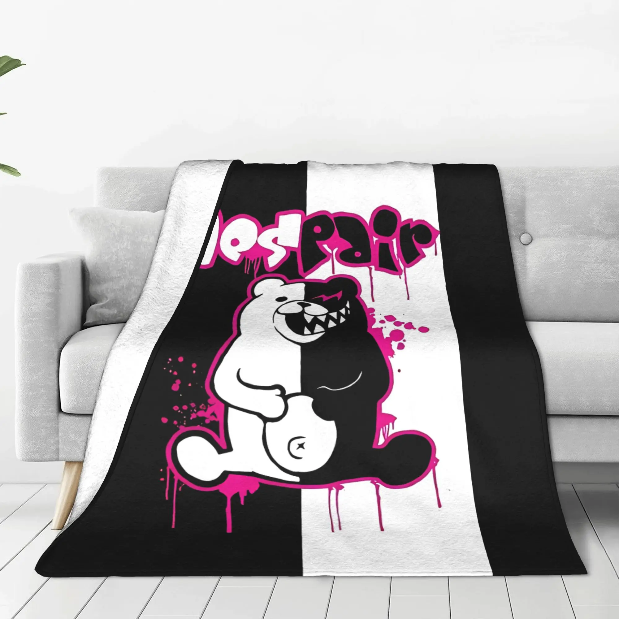 1PC Home Cute Room Decor Danganronpa  Monokuma Despair Blanket Throw Blanket Graffiti Novelty Warm Blanket All Season