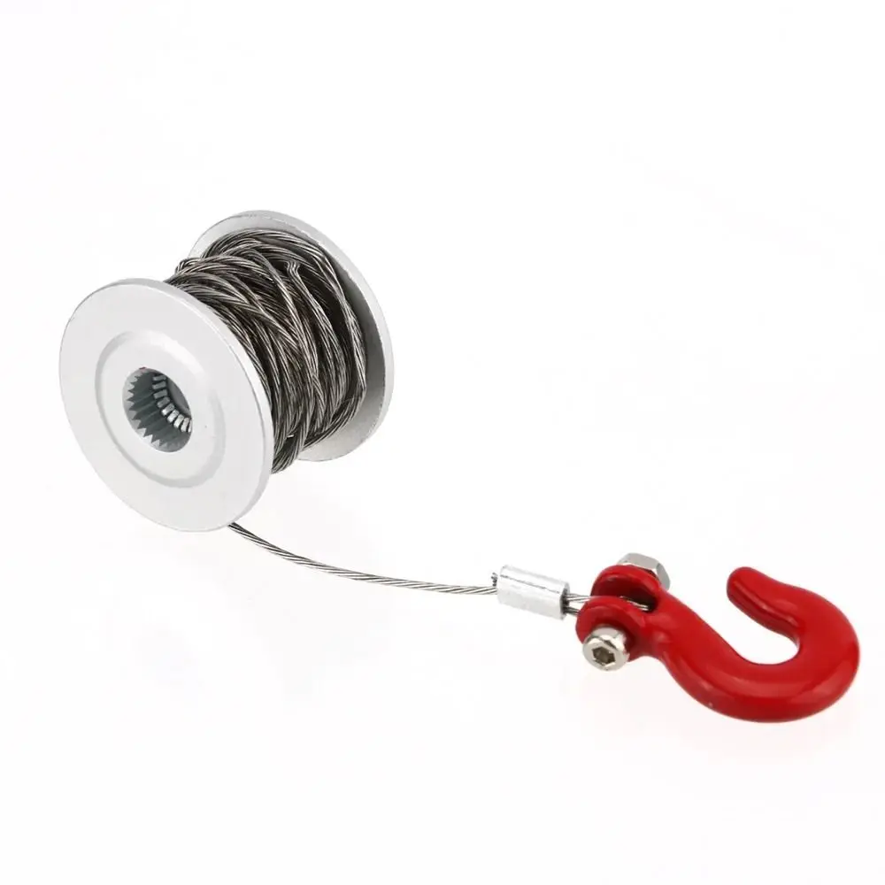 Metal RC Winch Spool Silver Red 25T Spline Gear RC Crawler Winch Steel Wire Rope Winch Drum Wheel Simulation Climbing Car
