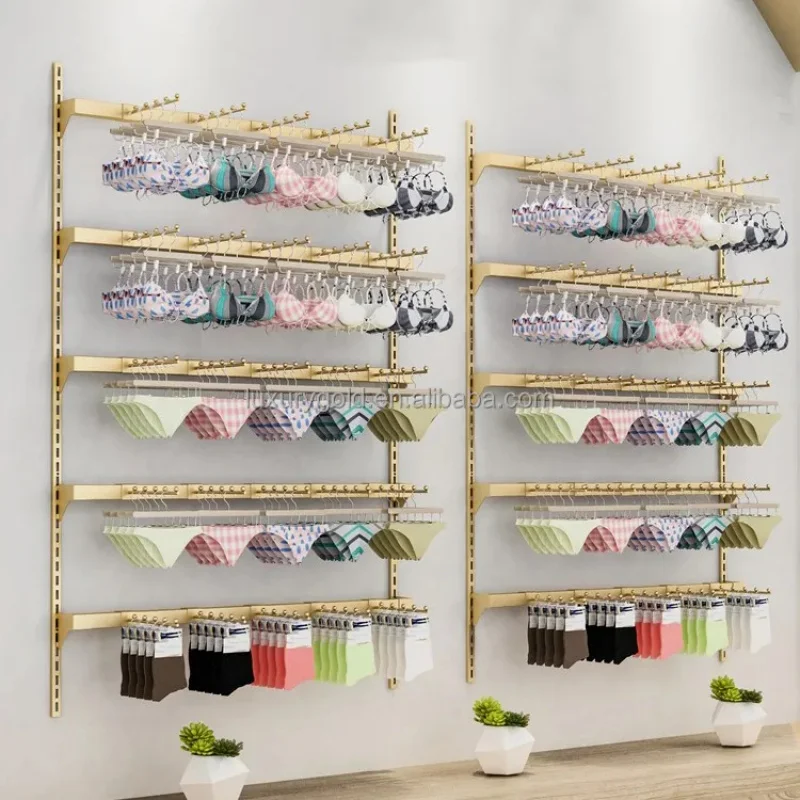 custom.Custom Gold Wall Mount Lingerie Rack Bra Display Stand Underwear Shelf Store Decoration Store Design Shop