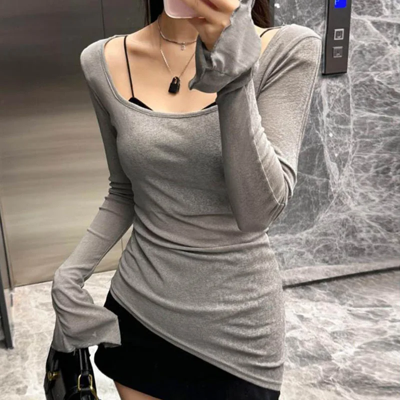 Mesh Sheer Irregular T Shirt For Women New Long Sleeve See-Through Korean Pullover Tops Sexy Autumn Girls Top Tee Shirt Casual