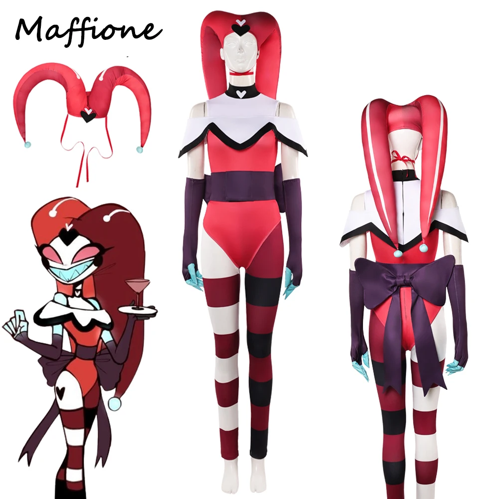 

TV Evil Leader Kitty Cosplay Costume Headgear Jumpsuits Set Hotel Anime Hell Inn Disguise Gloves Bodysuits Halloween Party Suit