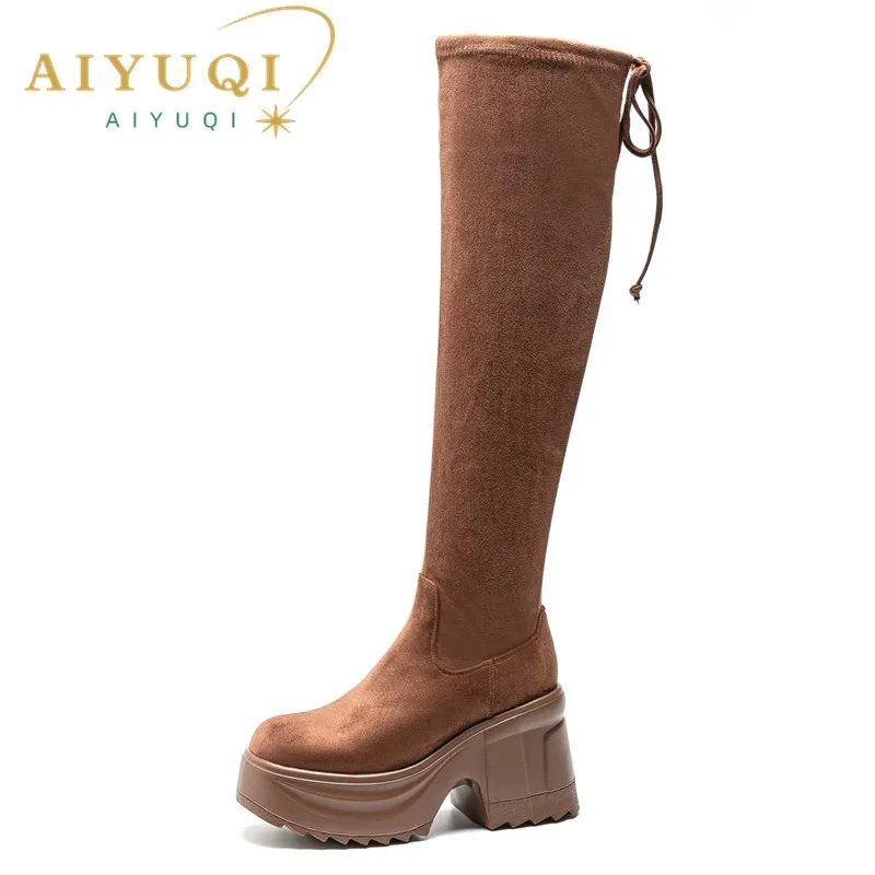 

AIYUQI Ladies Over Knee Boots 2024 New High Heeled Women's Long Boots Platform Female Rider Boots