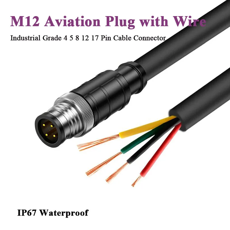 

Waterproof M12 A-type Connection Cable IP67 4/5/8/12/17 Pin A-Code Sensor Wire IO Cord m12 Male Female Aviation Plug with Line